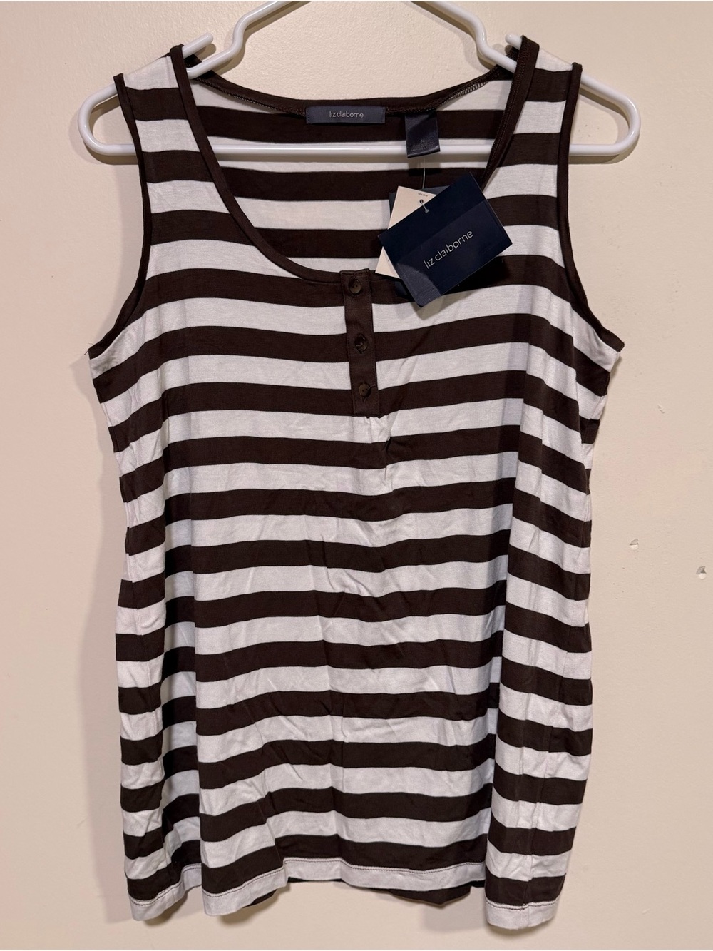 New w/Tags Liz Claiborne Women's Brown and White Striped Tank Top